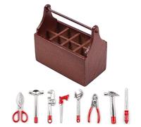 WANGCL Boîte à outils pour maison de poupée avec 8 mini outils 1:12, accessoires pour maison de poupée, mini boîte à outils en résine, ornements décoratifs