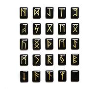WANG nsemble de 25 Pierres Runes en Obsidienne Noire, Pierres précieuses dégringolées avec des Mots runiques sculptés pour Le Reiki de guérison en Cristal révélant la Fortune