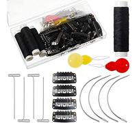 WANGCL Ensemble de 85 Pinces pour Extensions de Cheveux avec 50 Pinces à Pression en Forme de U, 10 Aiguilles incurvées, 20 épingles en T, 2 enfile-Aiguilles, 3 Rouleaux de Fil de Tissage Noir