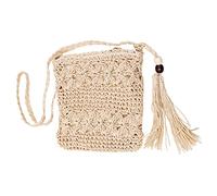 WANGCL Femmes D'été Plage Sacs De Paille Avec Gland Mini Sacs À Main De Paille Avec Fermeture À Glissière Tissage À La Main Sac À Bandoulière Bohème Sac À Bandoulière (Beige)