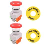 WANGCL LAY37-11ZS Lot de 2 boutons d'arrêt d'urgence rotatifs 1NO 1NC avec panneau d'arrêt d'urgence