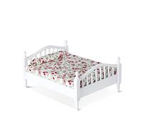 WANGCL Lit de poupée miniature 1/12 double en bois pour maison de poupée - Motif floral