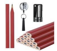 WANGCL Lot de 12 crayons de charpentier de 17,8 cm avec taille-crayon et porte-stylo rétractable en silicone robuste pour le travail du bois (rouge)