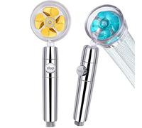 WANGCL Lot de 2 pommeaux de douche haute pression avec filtre à hélice turbocompressée et interrupteur de pause rotatif à 360 degrés bleu et or