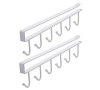 WANGCL Lot de 2 porte-tasses sous les armoires avec vis adhésives, 6 crochets de rangement pour tasses à café, restaurant, café, bar, cuisine (blanc)