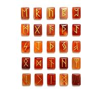 WANGCL Lot de 25 pierres runiques en jaspe rouge avec pierres précieuses roulées avec mots runiques sculptés pour dire la fortune cristal de guérison Reiki