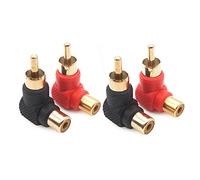 WANGCL Lot de 4 adaptateurs RCA 90 degrés, connecteurs RCA mâle vers femelle coudés plaqués or à angle droit pour audio stéréo ou vidéo AV