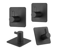WANGCL Lot de 4 crochets adhésifs 3M en acier inoxydable, sans perçage, antirouille, idéal pour salle de bain, toilettes, cuisine, bureau, noir