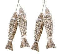WANGCL Lot de 4 Poissons décoratifs en Bois à Suspendre - Décoration Murale en Bois sculpté à la Main - Décoration Murale pour Maison, extérieur, terrasse, Porche, Bureau