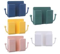 WANGCL Lot de 5 supports muraux pour téléphone - Auto-adhésifs - Boîte de rangement en plastique multifonction pour chambre à coucher (blanc, jaune, vert, rose, bleu)