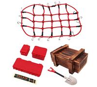 WANGCL Lot de 6 Accessoires de Barres de Toit de Voiture télécommandées avec Filet de Chargement Mini boîte à Outils Pelle à Bois Rouge pour 1/10 RC Voiture RC Crawler Compatible avec TRX4 SCX10/D90