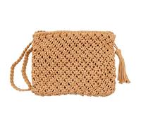 WANGCL Mini sac à main d'été en paille avec pompon, fermeture éclair, fait à la main, sac à bandoulière bohème (marron)