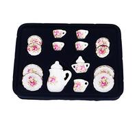 WANGCL Service à thé miniature 15 pièces en porcelaine pour maison de poupée, accessoires pour maison de poupée Barbie 1/12