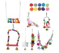 Wangcmcol 17 Packs Bird Toys Sepak Takraw Hanging Chain Swing Bell String Set pour Les Petits et Moyens perroquets