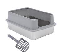 Wangcmcol Grand bac à litière pour chat avec côtés ouverts en acier inoxydable, design profond pour éviter les dispersions, murs hauts contenant des dégâts, intérieur spacieux