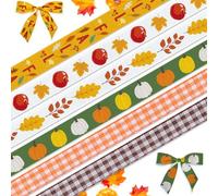 Wangdaqi Lot de 6 rubans de Thanksgiving d'automne de 0,95 cm - Feuilles de citrouille, carreaux de buffle, décoration gros-grain - 4,6 m - Décoration de fête d'automne, emballage cadeau, fournitures