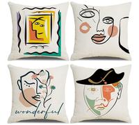 WANGG Housse de Coussin 35 X 35 cm Affronter Lot de 4 Coton et Lin Décoratif Taie d'oreiller pour Chambre, canapé, Chaise, Lit,Jardin