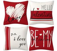WANGG Housse de Coussin 35 X 35 cm Rouge Blanc et Lettres Lot de 4 Coton et Lin Décoratif Taie d'oreiller pour Chambre, canapé, Chaise, Lit,Jardin