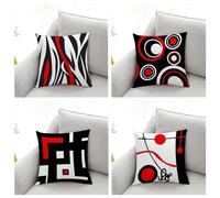 WANGG Housse de Coussin 35x35cm Rouge Noir Abstrait géo Lot de 4 Coton et Lin Décoratif Taie d'oreiller pour Chambre, canapé, Chaise, Lit,Jardin