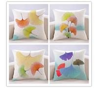 WANGG Housse de Coussin 50 X 50 cm Feuilles de Ginkgo colorées Lot de 4 Coton et Lin Décoratif Taie d'oreiller pour Chambre, canapé, Chaise, Lit,Jardin