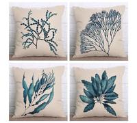 WANGG Housse de Coussin 60 X 60 cm Feuilles pastorales Lot de 4 Coton et Lin Décoratif Taie d'oreiller pour Chambre, canapé, Chaise, Lit,Jardin
