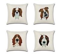 WANGG Housse de Coussin 60x60cm Chien Marron et Blanc Lot de 4 Coton et Lin Décoratif Taie d'oreiller pour Chambre, canapé, Chaise, Lit,Jardin