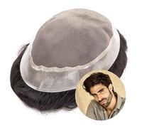 WANGHAI-666 Complément Capillaire Homme pour Calvitie Postiche for Homme 15 cm, système de Remplacement Capillaire Naturel, Mono-Perruque Respirant avec Base en PU Perruquest Hommes(#1B,8x10)