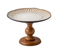 WANGHAI-666 Corbeille de Fruits Présentoir à Fruits sur Pied en céramique côtelée, Base Bois, Style Rustique Chic, idéal for Servir de Centre Table ou Dessert