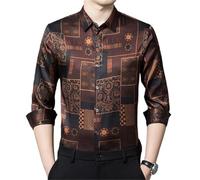WANGHAIPING 2025 - Chemise à Manches Longues et col boutonné en Soie de mûrier Haut de Gamme for Homme Convient à Toutes Les Occasions(Brown Pattern,L)