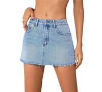 WANGHAIPING Mini jupe en jean unie avec poches pour femme avec ourlet brut sur le devant - Parfaite pour un usage quotidien, gris, M