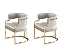 wanghaiyanBD Lot de 2 chaises de salle à manger rembourrées avec accoudoirs bas en similicuir et pieds en laiton pour cuisine et salle à manger