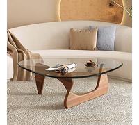 wanghaiyanBD Table basse triangulaire en verre - Table d'appoint abstraite moderne du milieu du siècle avec base en bois - Petite table centrale pour salon, bureau à domicile - 91,4 x 64,8 x 40,6 cm -