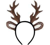 WANGHONGGOGO 2 Pcs Reindeer Headband and Face Tattoo, Deer Antlers Horns Ears for Women's Costume for Halloween, Carnival, Christmas, carnaval et Noël masqué