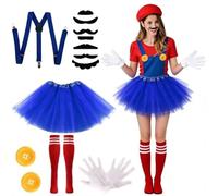 WANGHONGGOGO Ensemble de tutu de ballet 6 pièces, costume de cosplay, comprenant chapeau, barbe, salopette de tutu de ballet boutonnée et gants, convenant aux costumes de mascarade et de carnaval