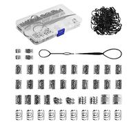 wangjiangda 44 Perles de Rune Viking Perle Barbe Viking Perles de Cheveux, Nordique Cheveux Tube avec Épingle à Cheveux de Perle Rapide et 50 Bandes de Caoutchouc Noires (156)