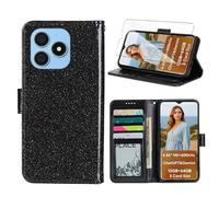 Wanglaism Étui pour Blackview Wave 9C, avec 1 Protection d'écran en Verre trempé, étui à Rabat en Cuir avec Porte-Cartes(Noir)