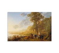 WANGLIDD Aelbert Cuyp - Impression sur toile « The Flight into Egypt » (vers 1655) - Décoration murale moderne pour chambre à coucher - Sans cadre - 60 x 90 cm