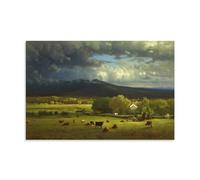 WANGLIDD Impression sur toile représentant George Inness coucher de soleil sur la rivière près de George Inness - Décoration murale moderne pour chambre à coucher familiale - Sans cadre - 40 x 60 cm