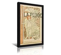 WANGLIDD La Plume By Alphonse Mucha Poster décoratif sur toile pour salon, chambre à coucher avec cadre noir 20 x 30 cm