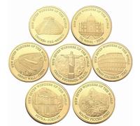 WANGLINHAO Sept Merveilles du Monde Pièces médiévales Rome Colisée/Inde Taj Mahal/Architecture Ancienne Pièce d’Or-7 pièces