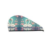WANGLO The swan in love Bonnet pour cheveux secs en velours corail - Turban à séchage rapide pour la maison et les voyages - Parfait pour les fêtes à la piscine, la plage, le bain