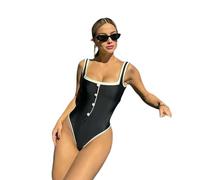 WANGQIQI Bandeau-Bikini Bikini Set Maignoir avec Décoration De Bouton Style -Noir-XL