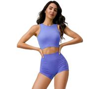 WANGQIQI Pantalon Femme Gilet Monopièce À Dos Croisé avec Sangles sans Et Shorts Taille Haute Couture Jumelés des Vêtements De Yoga Un Soutien-Gorge Sport Set 2 Pièces-Violet-s