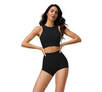 WANGQIQI Pantalon Femme Gilet Monopièce À Dos Croisé avec Sangles sans Et Shorts Taille Haute Couture Jumelés des Vêtements De Yoga Un Soutien-Gorge Sport Set 2 Pièces-Noir-l