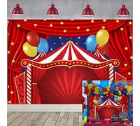 WANGRJ Toile de Fond Rouge sur Le thème du Carnaval avec Rideau étoilé pour fête d'anniversaire, Photographie de Naissance, fête prénatale, gâteau d'anniversaire, décoration de Table 7x5ft