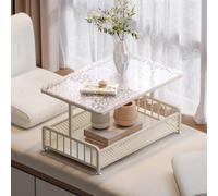 WANGRUIERHA Petite Table Basse avec Baie Vitrée, Table Basse Pas Cher à Double Plateau, Verre Épaissi Haute Définition, Convient aux Balcons, Chambres et Salons(60x40x32cm/24x16x12.5in)