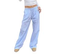 WangsCanis Y2k Pantalon de détente rayé à rayures fines Pantalon large Taille haute Pantalon de sortie ample avec poche, Bleu CC, S
