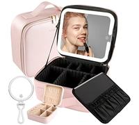Wangselect Trousse de maquillage avec miroir et étui de voyage léger pour train de maquillage, organisateur de cosmétiques, sac de rangement portable pour artistes avec séparateurs réglables
