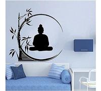 WANGSHUAIS Peaceful Zen Sticker mural en vinyle imperméable Motif Bouddha et bambou Noir et blanc 57 x 57 cm