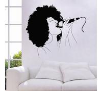WANGSHUAIS Sticker Mural Noir et Blanc Belle Femme Chante Salon Chambre Décoration Autocollant Mural Vinyle Imperméable 55x90cm